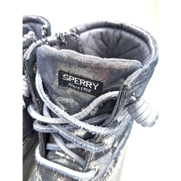 Sperry Saltwater Boots Girls Size 3M Metallic Blue w Leather Laces STK163866 - Picture 3 of 9